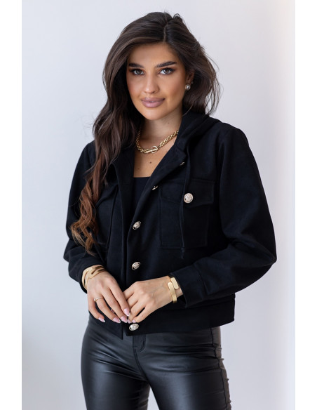 Kurtka Zamszowa z Kapturem Czarna