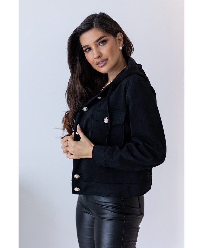 Kurtka Zamszowa z Kapturem Czarna