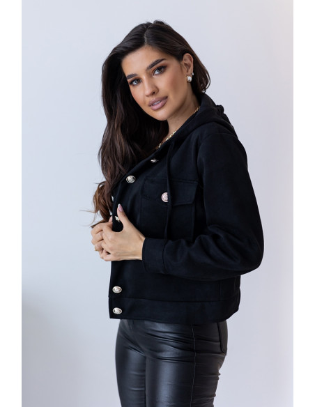 Kurtka Zamszowa z Kapturem Czarna