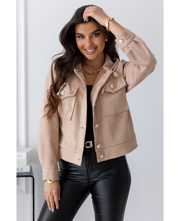 Kurtka Zamszowa z Kapturem Ciemny Beż