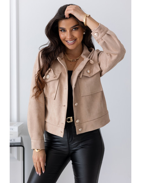 Kurtka Zamszowa z Kapturem Ciemny Beż