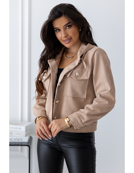 Kurtka Zamszowa z Kapturem Ciemny Beż