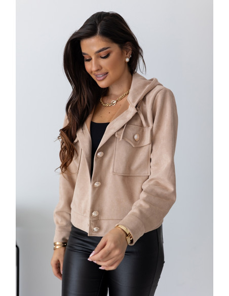 Kurtka Zamszowa z Kapturem Ciemny Beż