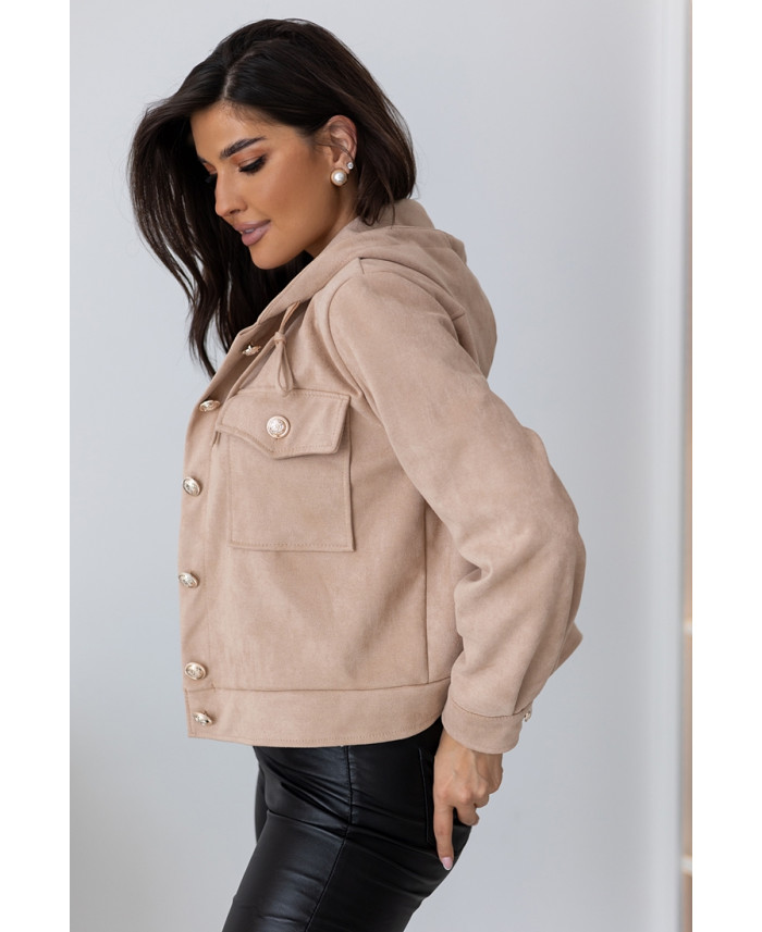 Kurtka Zamszowa z Kapturem Ciemny Beż