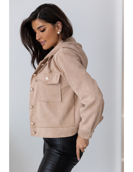 Kurtka Zamszowa z Kapturem Ciemny Beż