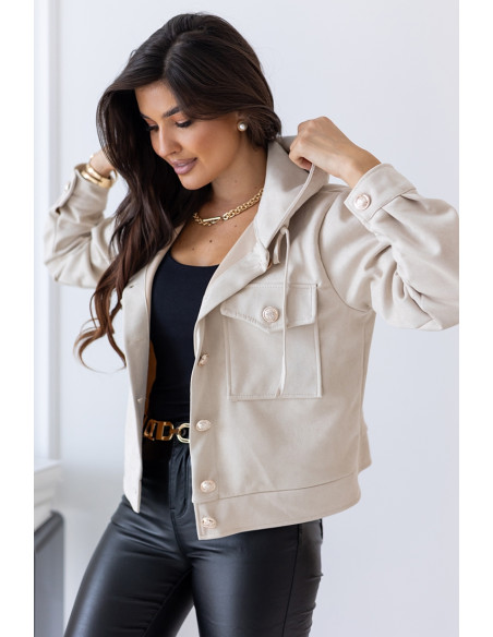 Kurtka Zamszowa z Kapturem Jasny Beż