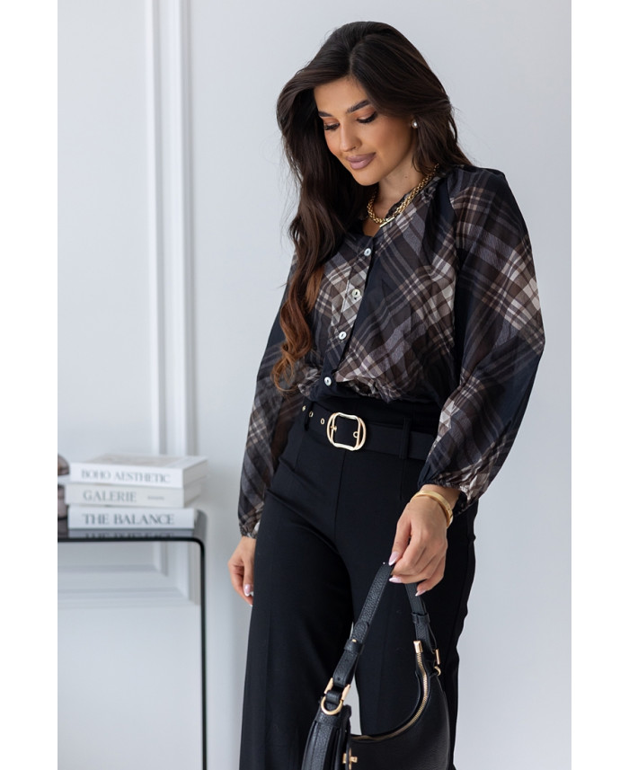 Bluzka Rome Brązowa w czarną Kratkę