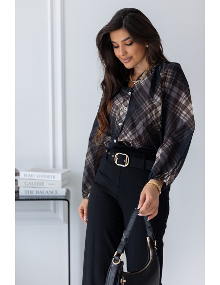 Bluzka Rome Brązowa w czarną Kratkę