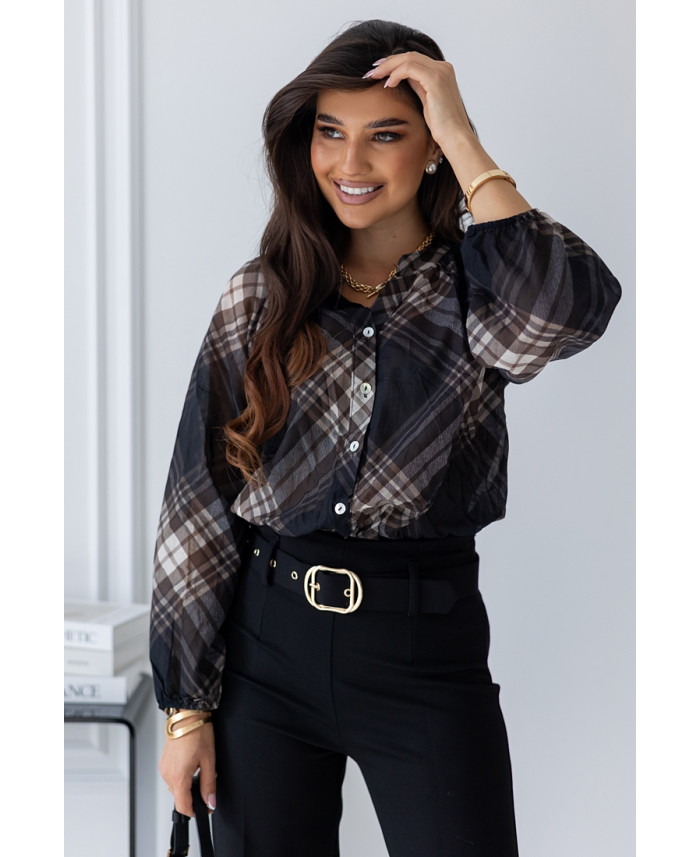 Bluzka Rome Brązowa w czarną Kratkę