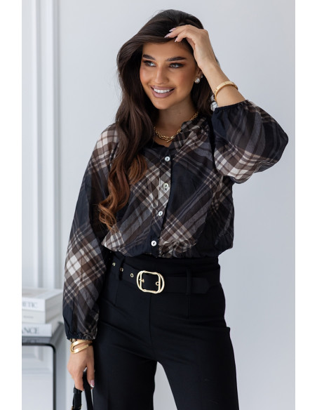 Bluzka Rome Brązowa w czarną Kratkę