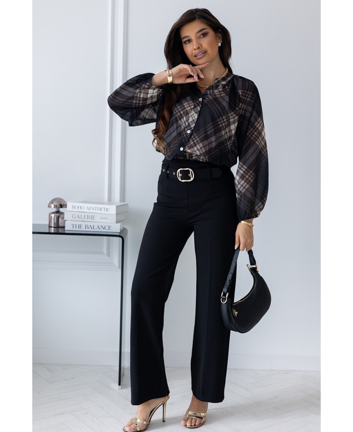 Bluzka Rome Brązowa w czarną Kratkę