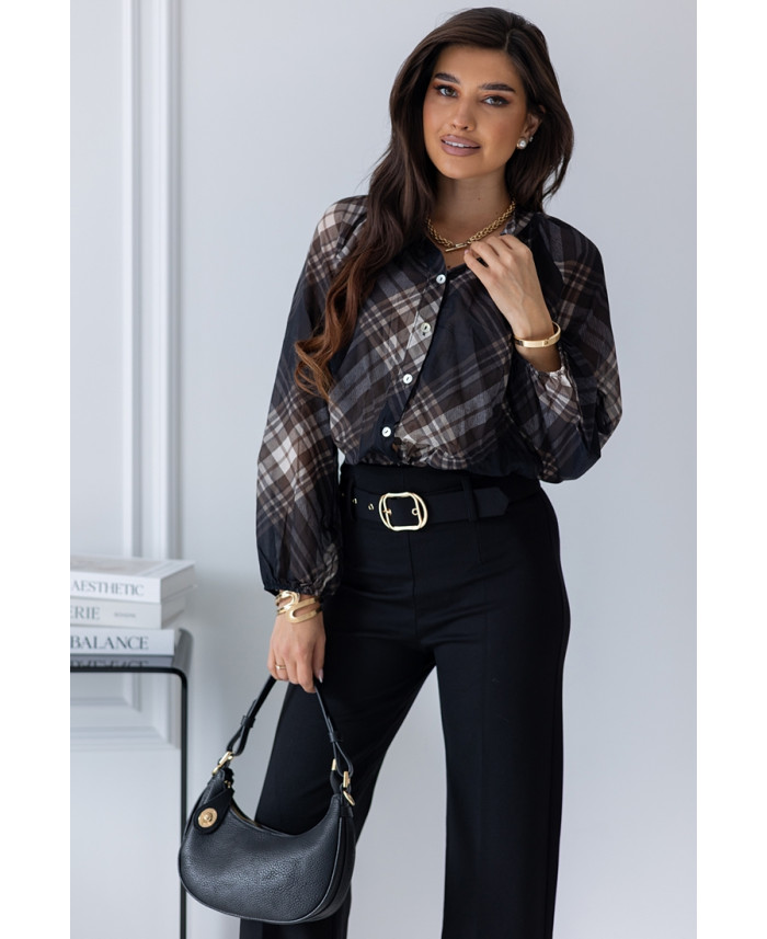 Bluzka Rome Brązowa w czarną Kratkę