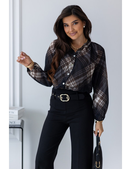 Bluzka Rome Brązowa w czarną Kratkę