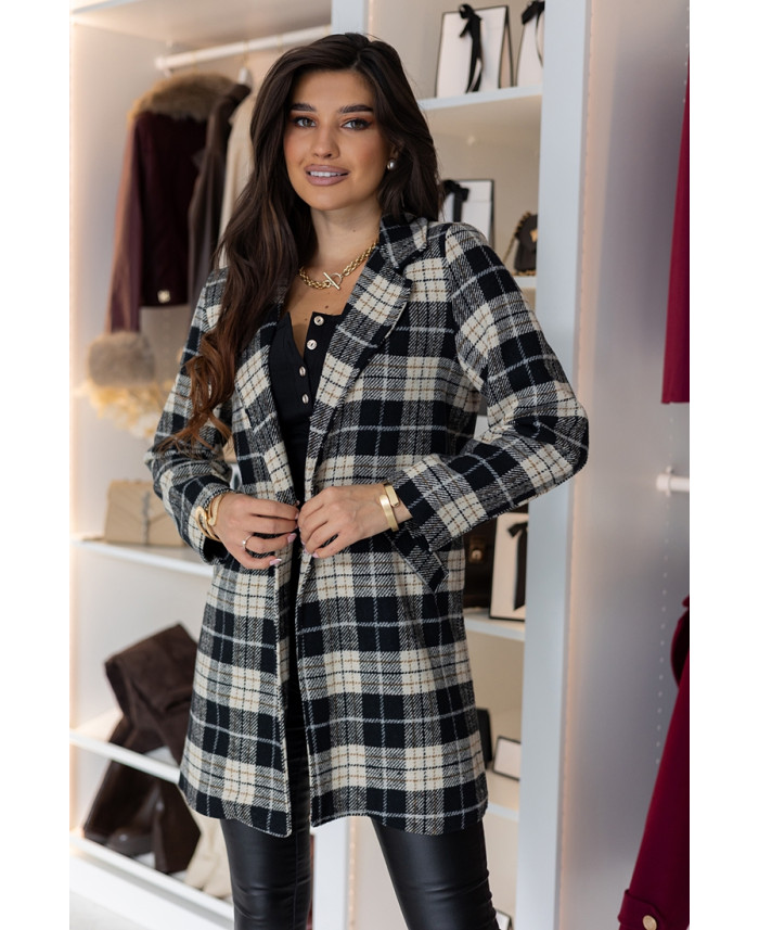 Płaszcz w Kratkę Czarny