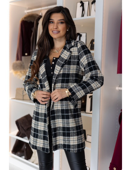 Płaszcz w Kratkę Czarny