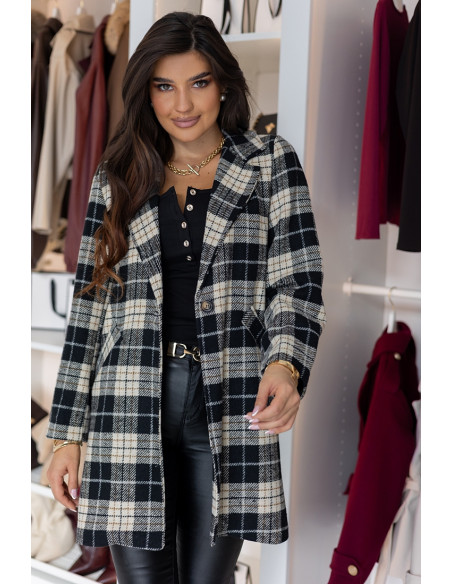 Płaszcz w Kratkę Czarny