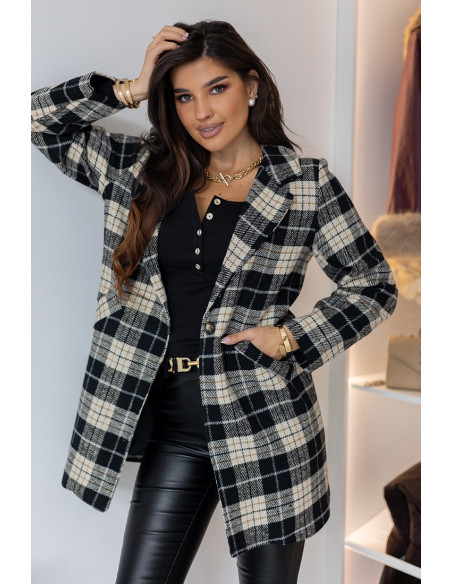 Płaszcz w Kratkę Czarny