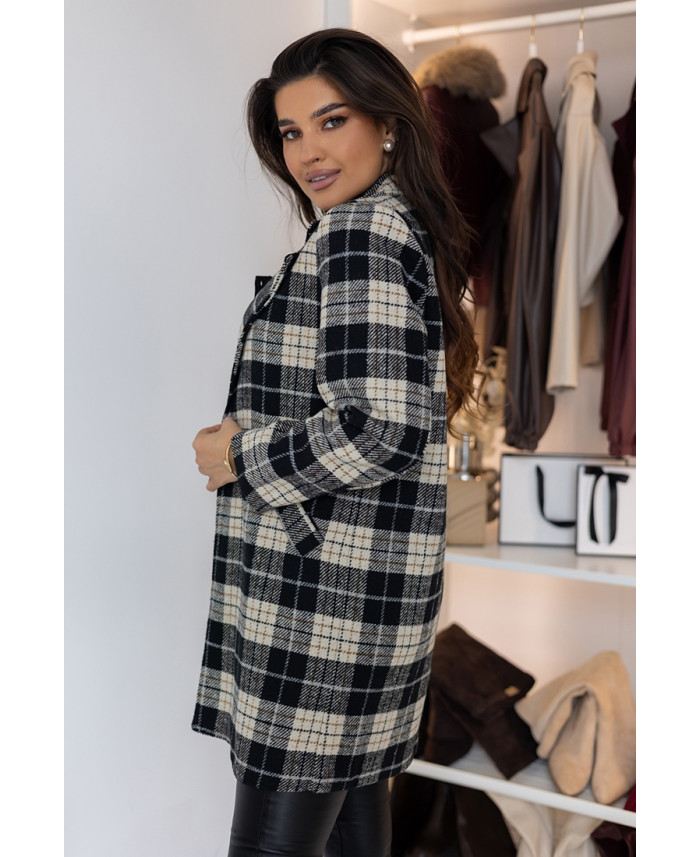 Płaszcz w Kratkę Czarny