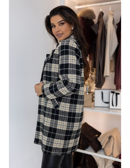 Płaszcz w Kratkę Czarny