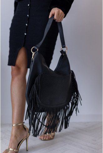 Torebka Baggy Frędzle Czarna