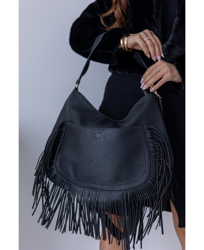 Torebka Baggy Frędzle Czarna