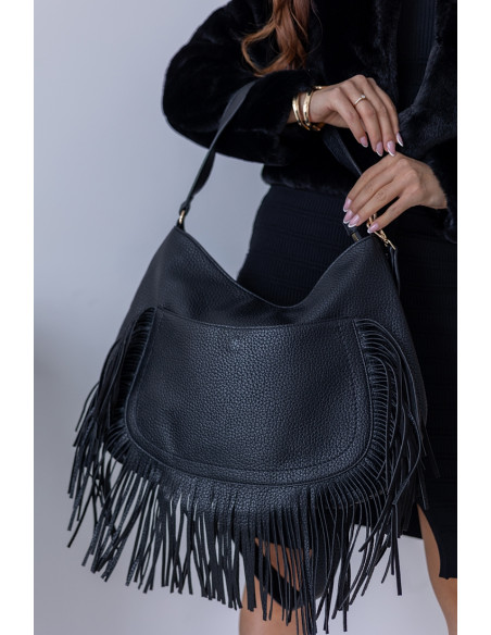 Torebka Baggy Frędzle Czarna