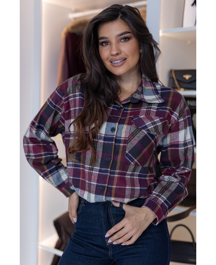 Koszula w Kratkę Bordowa