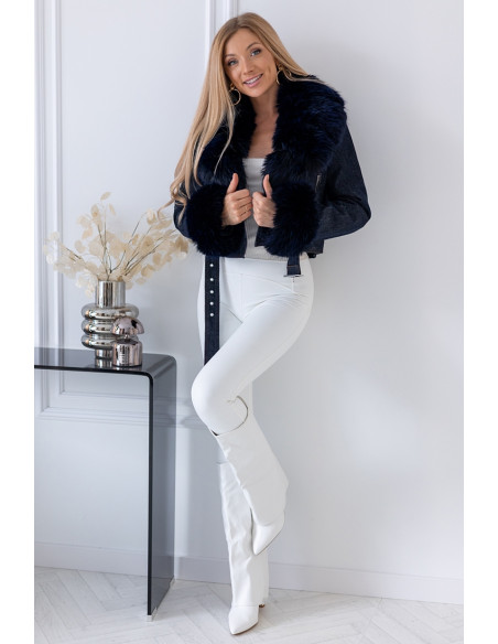 Kurtka Ramoneska Jeans z Futerkiem