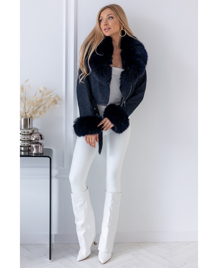 Kurtka Ramoneska Jeans z Futerkiem