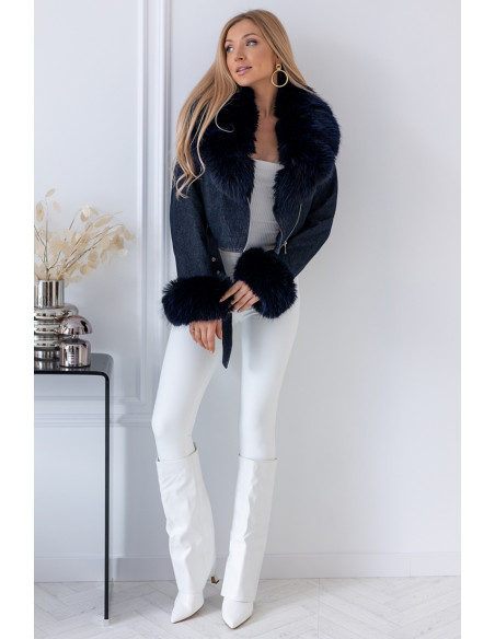 Kurtka Ramoneska Jeans z Futerkiem