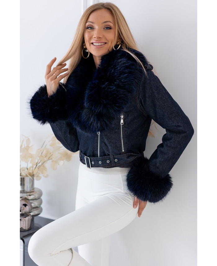 Kurtka Ramoneska Jeans z Futerkiem