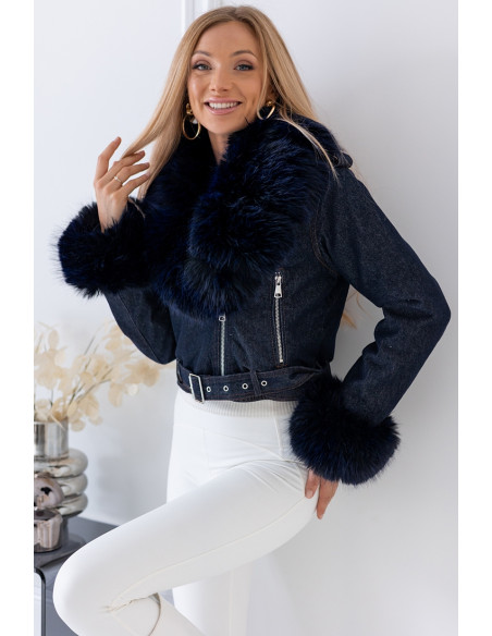 Kurtka Ramoneska Jeans z Futerkiem