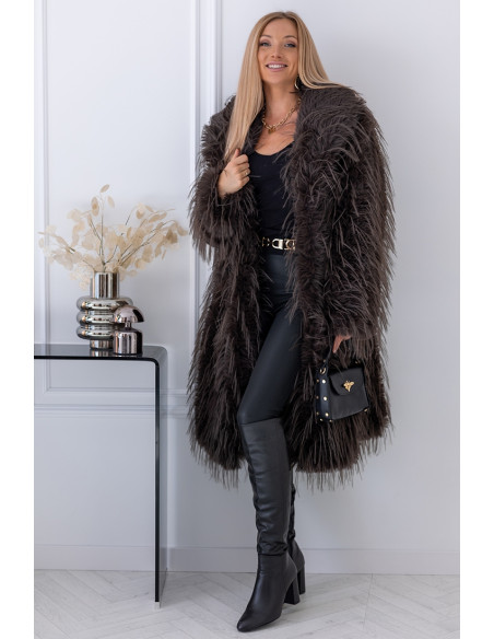 Płaszcz Futrzany Lama Brązowy