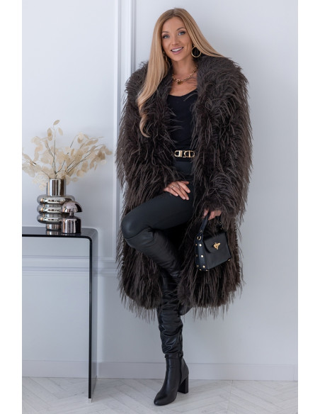 Płaszcz Futrzany Lama Brązowy