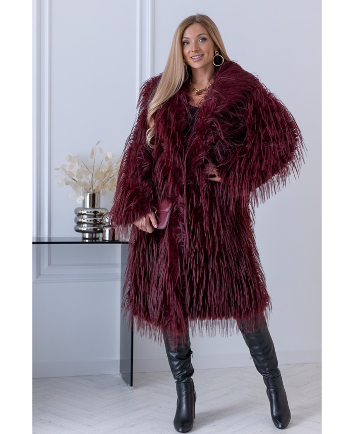 Płaszcz Futrzany Lama Burgund