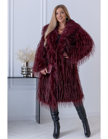 Płaszcz Futrzany Lama Burgund