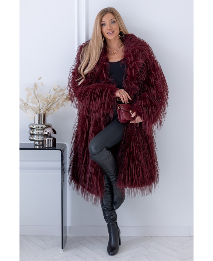 Płaszcz Futrzany Lama Burgund