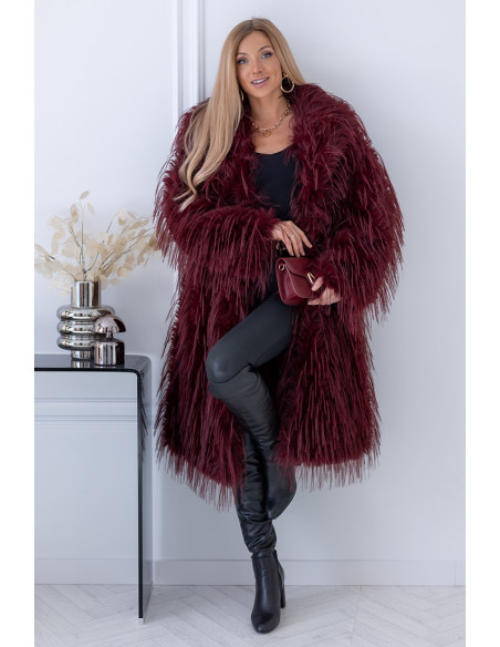Płaszcz Futrzany Lama Burgund
