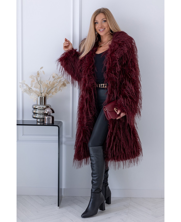 Płaszcz Futrzany Lama Burgund