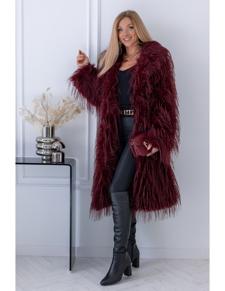 Płaszcz Futrzany Lama Burgund