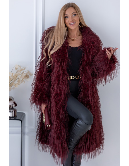 Płaszcz Futrzany Lama Burgund