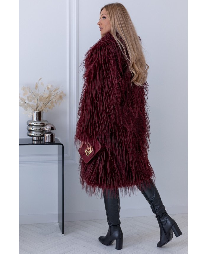 Płaszcz Futrzany Lama Burgund