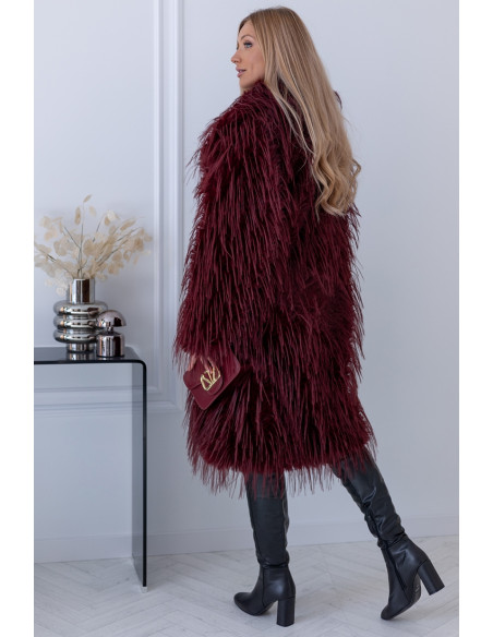 Płaszcz Futrzany Lama Burgund