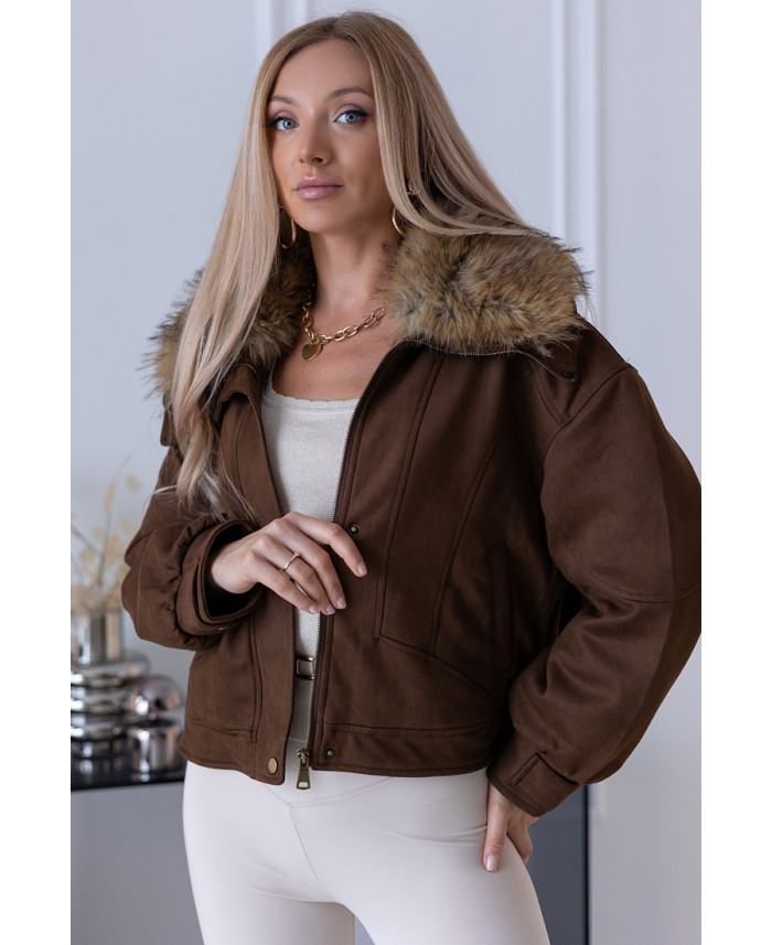 Kurtka Bomberka z Futerkiem Brązowa