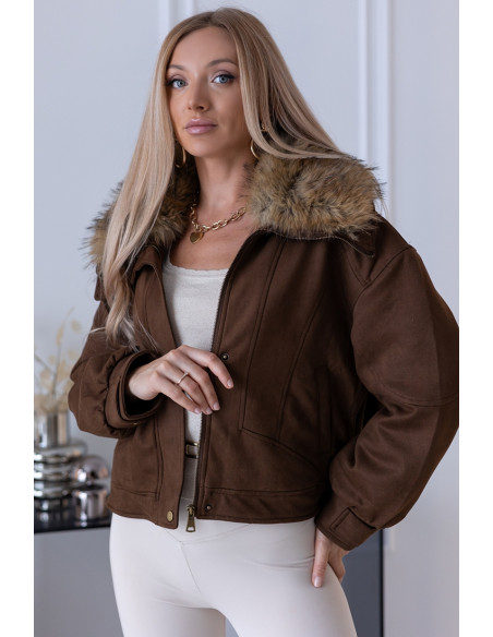 Kurtka Bomberka z Futerkiem Brązowa