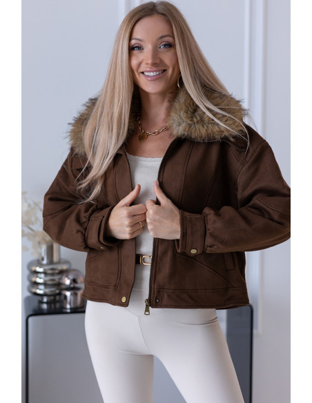 Kurtka Bomberka z Futerkiem Brązowa