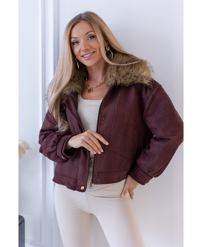 Kurtka Bomberka z Futerkiem Bordowa