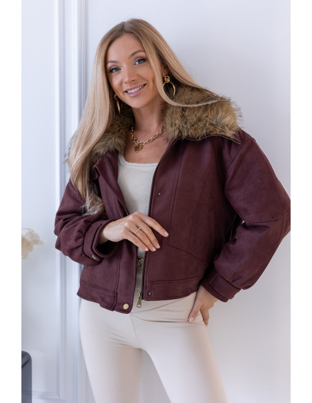 Kurtka Bomberka z Futerkiem Bordowa