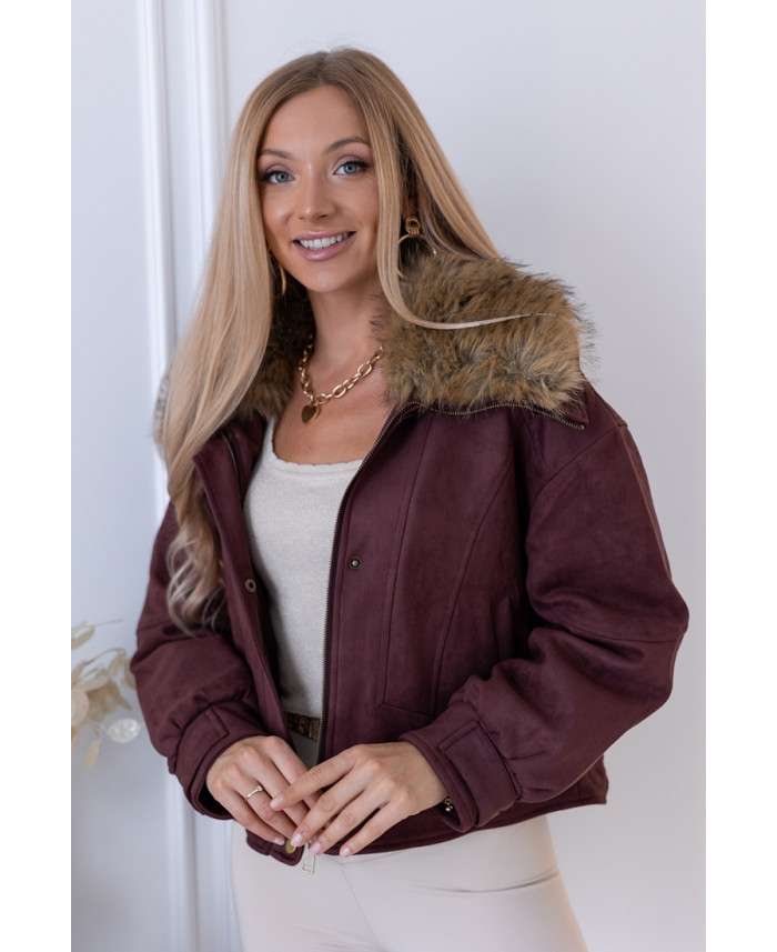 Kurtka Bomberka z Futerkiem Bordowa