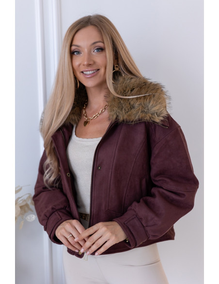 Kurtka Bomberka z Futerkiem Bordowa